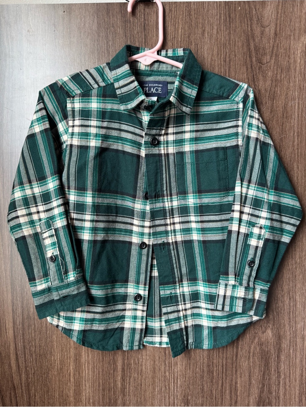 The Children's Place Green & White Plaid Button-Down Shirt